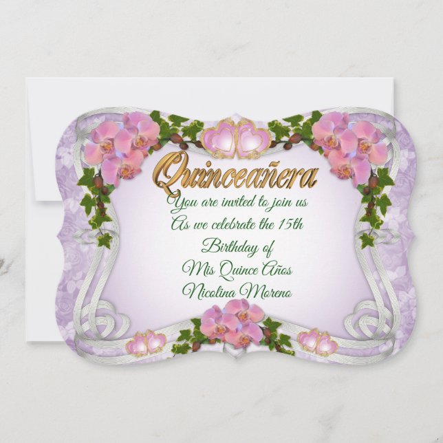 Invitation à une Quinceanera 15e anniversaire élég (Devant)