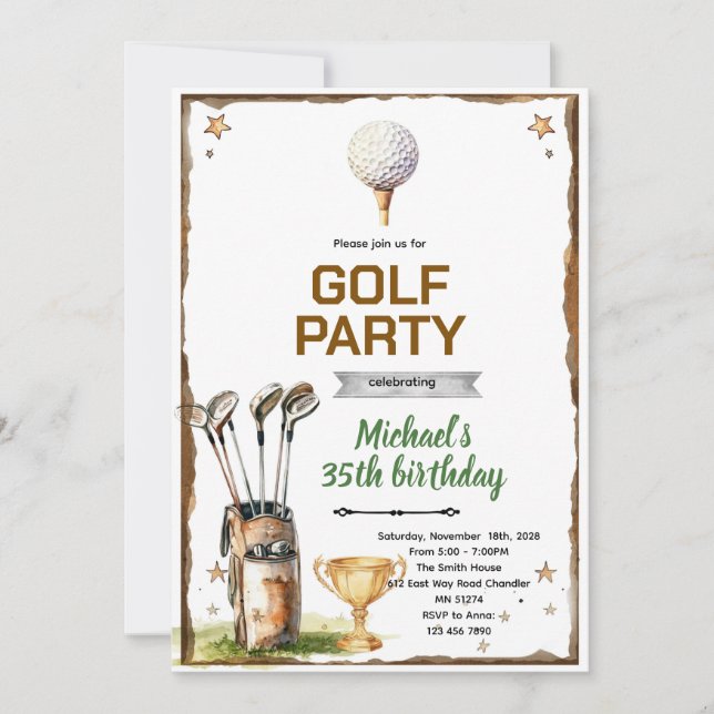 Invitation à une soirée à thème golf (Devant)