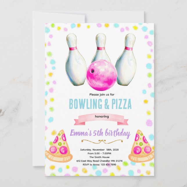Invitation à une soirée bowling et pizza entre fil (Devant)