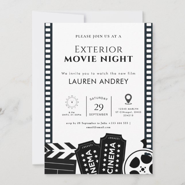 Invitation à une soirée cinéma en plein air (Devant)