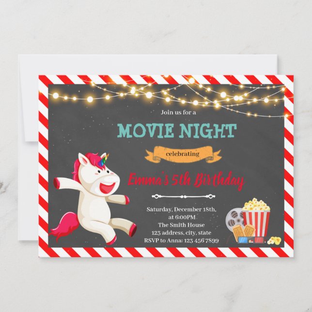 Invitation à une soirée cinéma licorne (Devant)