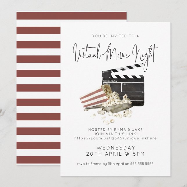 Invitation à une soirée cinéma virtuelle au popcor (Devant / Derrière)
