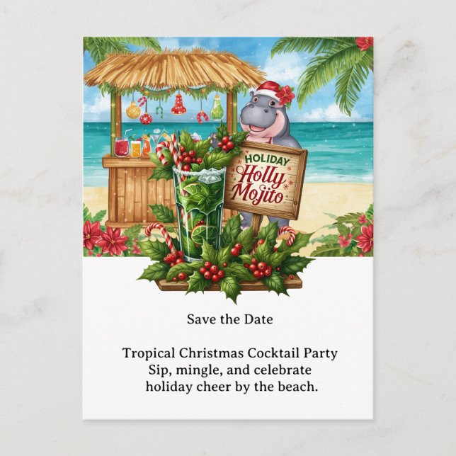Invitation à une Soirée Cocktail de Noël Tropical (Devant)