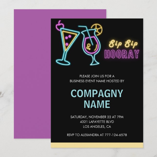 Invitation à une soirée d'affaires Cocktail Neon G (Devant / Derrière)