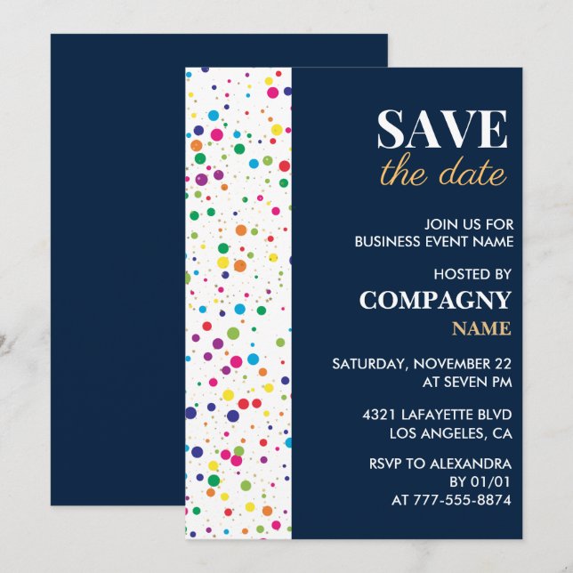 Invitation à une soirée d'affaires Confetti Save t (Devant / Derrière)