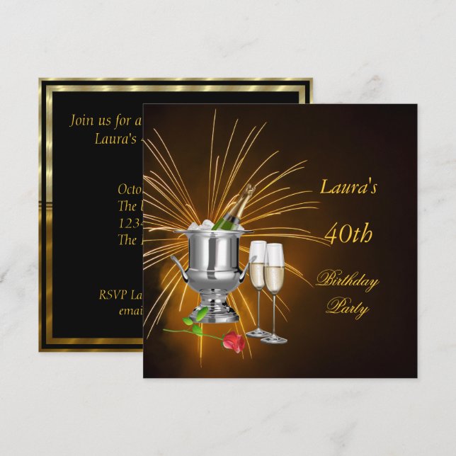 Invitation à une soirée d'anniversaire Champagne (Devant / Derrière)