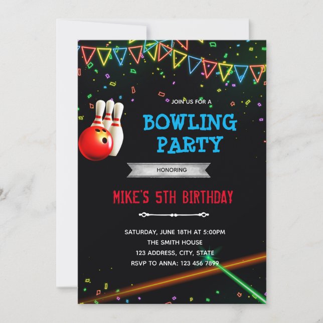 Invitation à une soirée de bowling en salle d'arca (Devant)