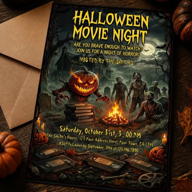 Invitation à une soirée de cinéma Halloween effray (Créateur téléchargé)