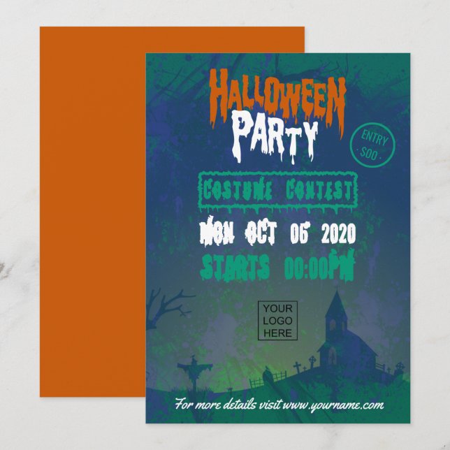 Invitation à une soirée de costumes d'Halloween en (Devant / Derrière)