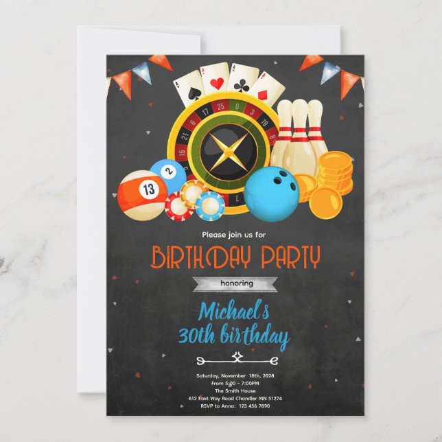 Invitation à une soirée de jeux pour anniversaire (Devant)