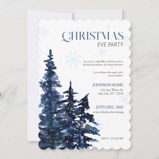 Invitation à une soirée de Noël, Invitations Bleu  (Devant)