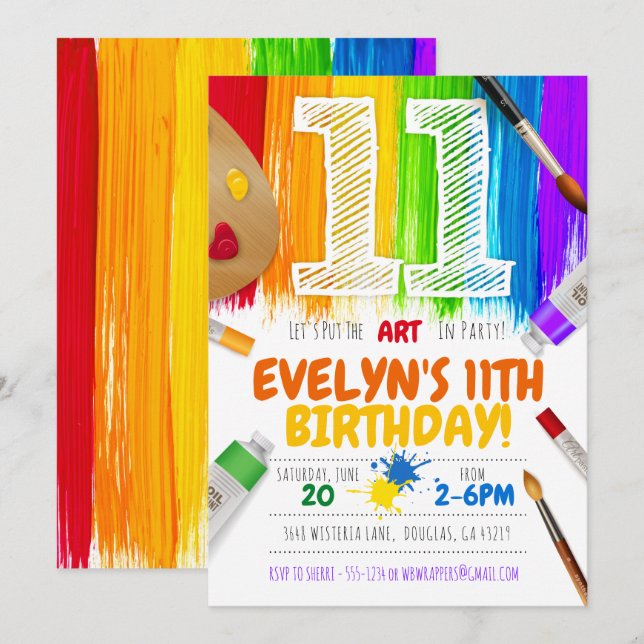 Invitation à une soirée de peinture, fête d'annive (Devant / Derrière)