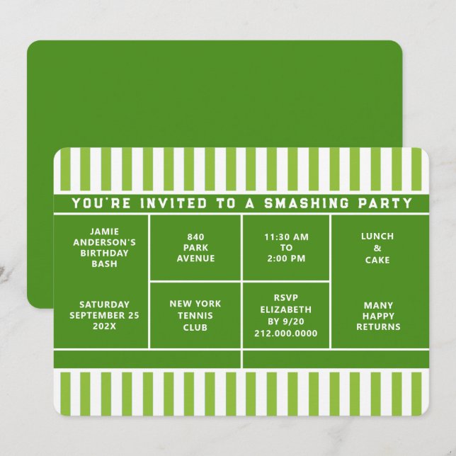 Invitation à une soirée de tennis (Devant / Derrière)