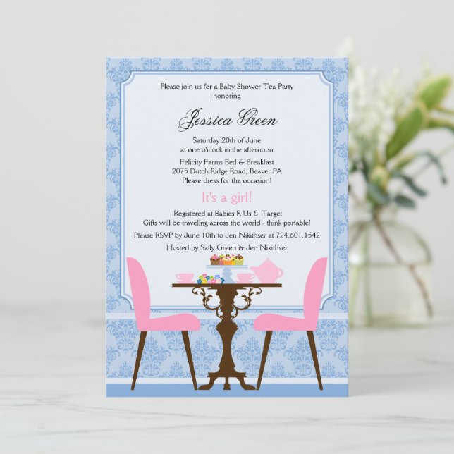 Invitation à une soirée de thé Damask élégant (Debout devant)