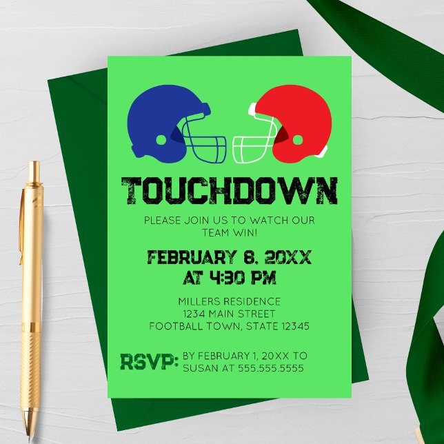 Invitation à une soirée de visionnage de football (Football Watch Party Invitation | Football Helmets Two Team Customizable Invitation)