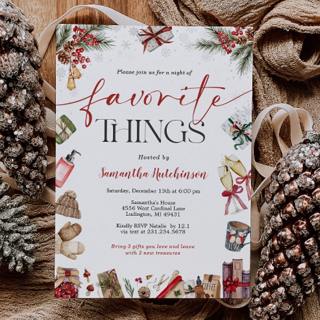 Invitation à une soirée d'échange de cadeaux des c (Favorite Things Gift Exchange Party Invite
)