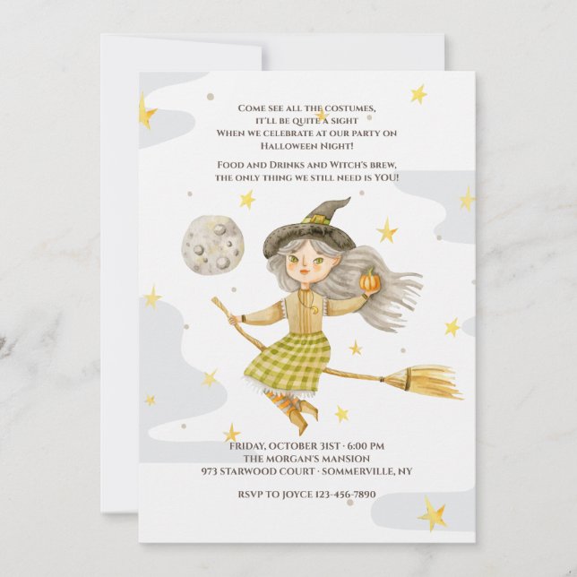 Invitation à une soirée d'Halloween de sorcière (Devant)