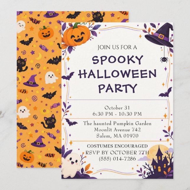 Invitation à une soirée d'Halloween effrayante – A (Devant / Derrière)