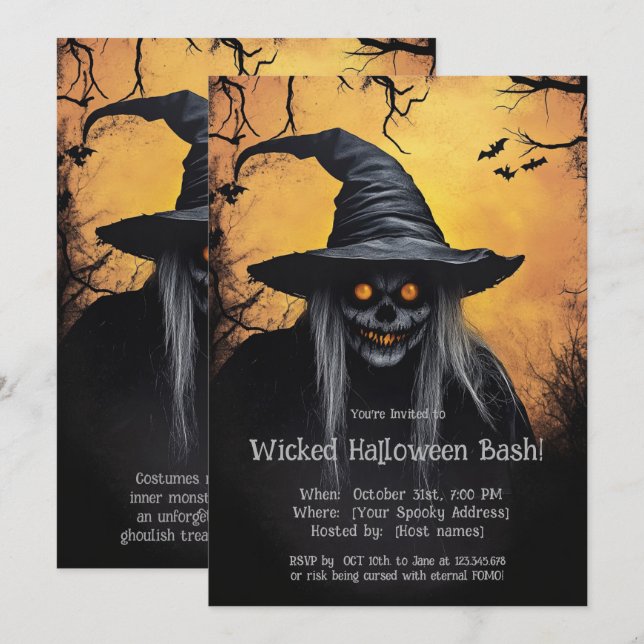 Invitation à une soirée d'Halloween méchante (Devant / Derrière)