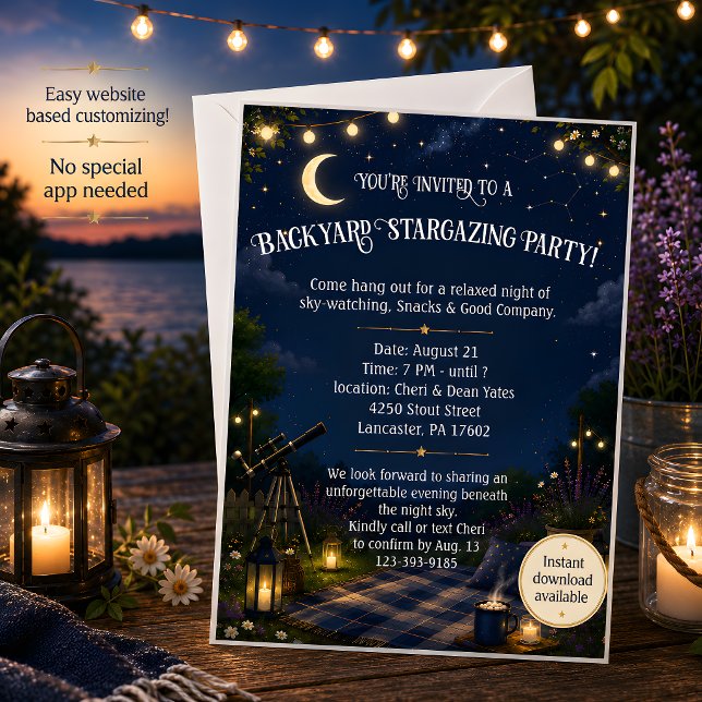 Invitation à une soirée d'observation des étoiles  (Backyard Stargazing Party Invitation)