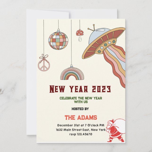 Invitation à une soirée du Nouvel An rétro, invita (Devant)