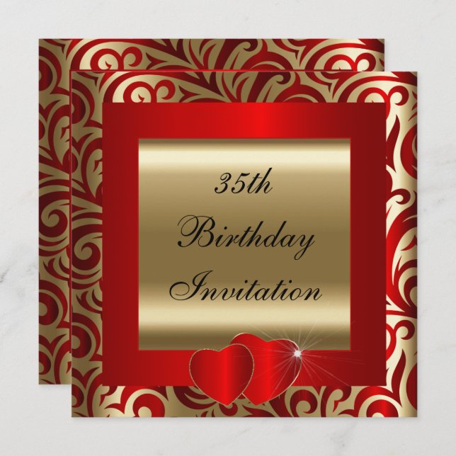 Invitation à une soirée élégante Red & Gold Swirls (Devant / Derrière)