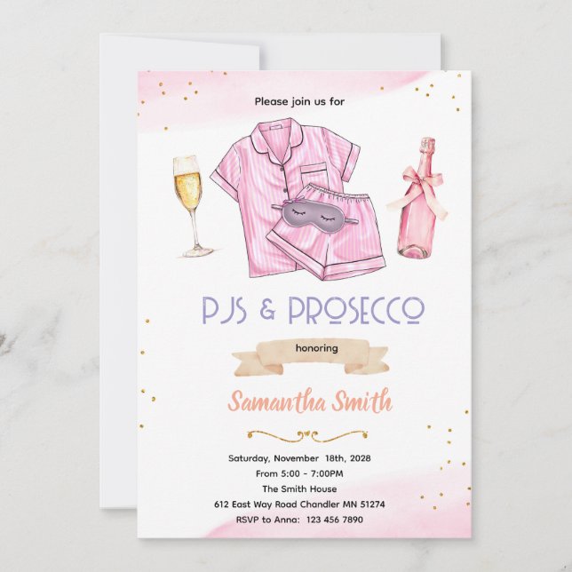 Invitation à une soirée en pyjama et prosecco (Devant)