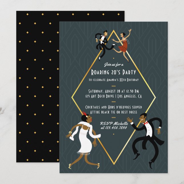 Invitation à une soirée endiablée des années 20 (Devant / Derrière)