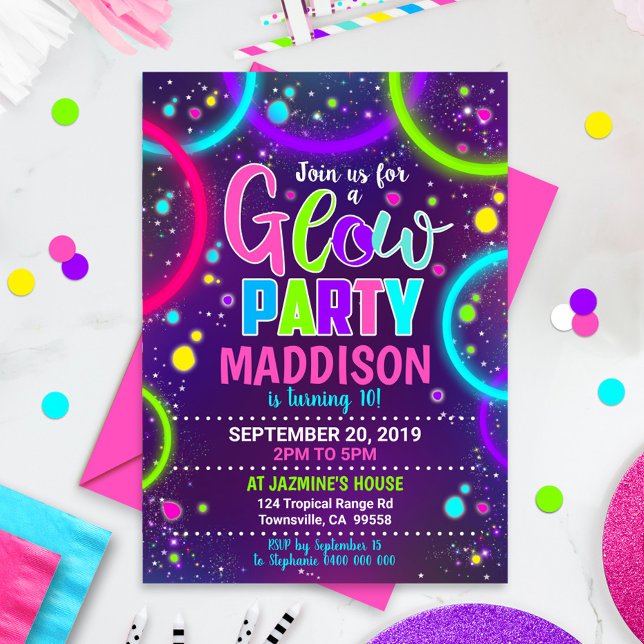 Invitation à une soirée Glow Neon Glow dans le noi (Créateur téléchargé)