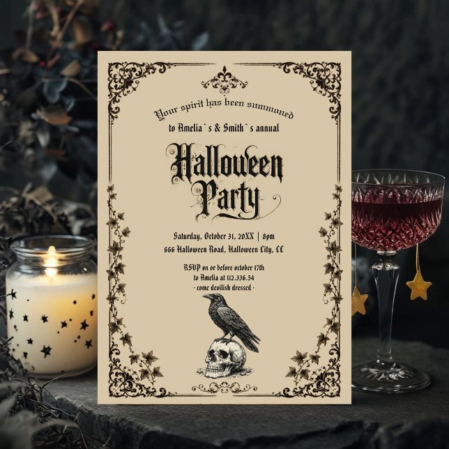 Invitation à une soirée Halloween | Corbeau gothiq (Créateur téléchargé)