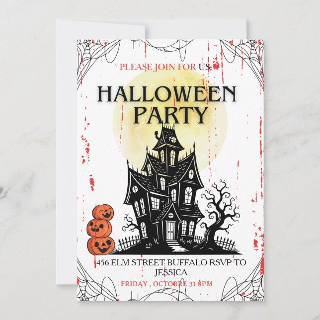 Invitation à une soirée Halloween dans une maison  (Devant)