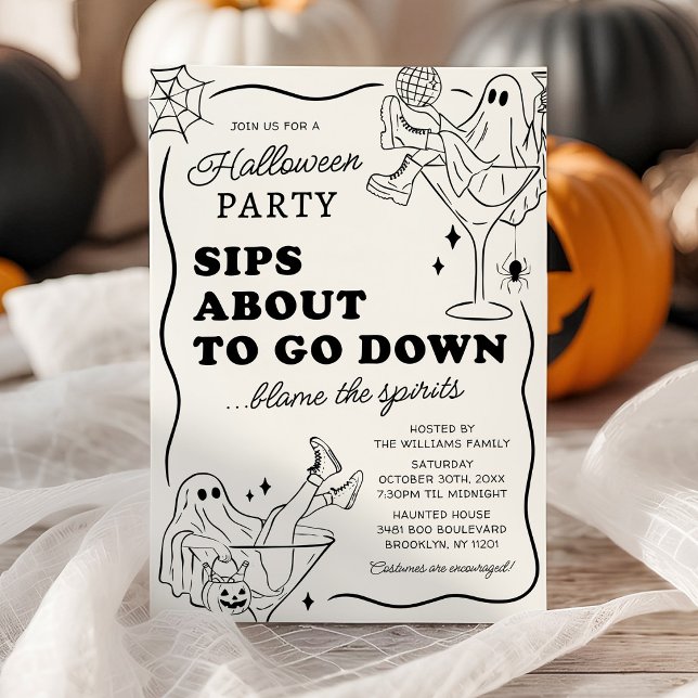 Invitation à une soirée Halloween Sips About to Go (Créateur téléchargé)