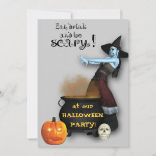 Invitation à une soirée Halloween sorcière et chau