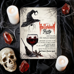 Invitation à une soirée Halloween Verre à vin en