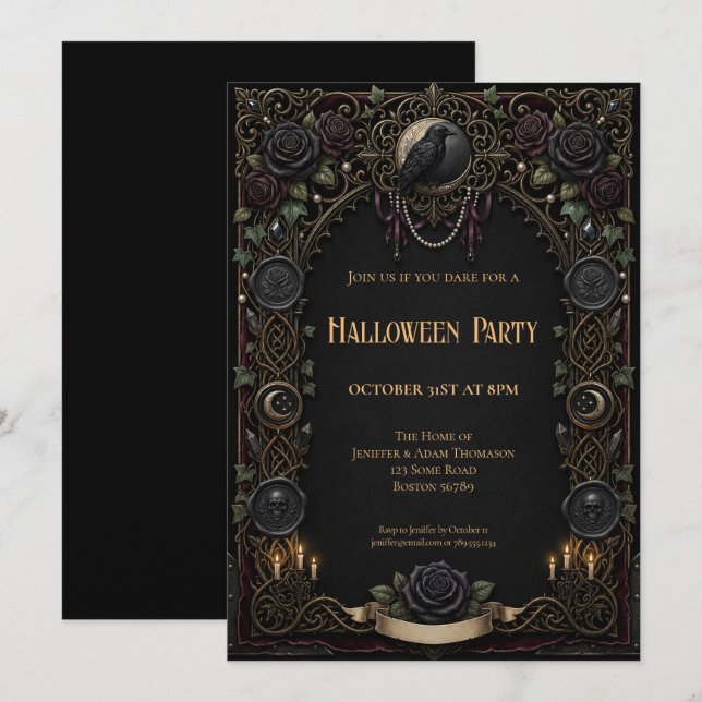 Invitation à une soirée Halloween vintage (Devant / Derrière)