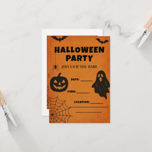 Invitation à une soirée Halloween vintage | Icônes (Devant/Arrière en situation)