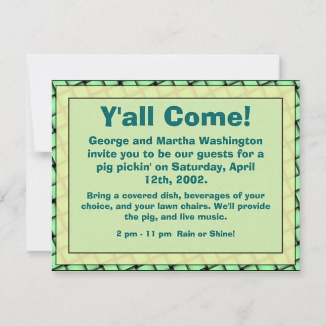 Invitation à une soirée informelle "Y'all Come" (Devant)