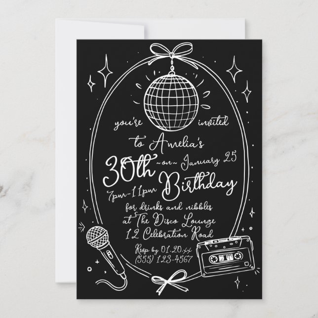 Invitation à une soirée karaoke pour 30 ans Rétro (Devant)