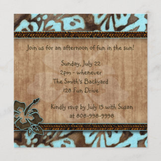 Invitation à une soirée Luau Hibiscus bleu marron