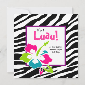 Invitation à une soirée Luau Hibiscus Zèbre Rose B