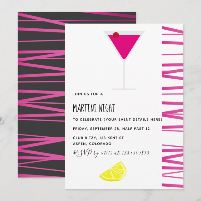 Invitation à une soirée Martini Cocktail (Devant / Derrière)
