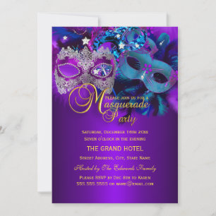 Invitation à une soirée masquée aux masques violet