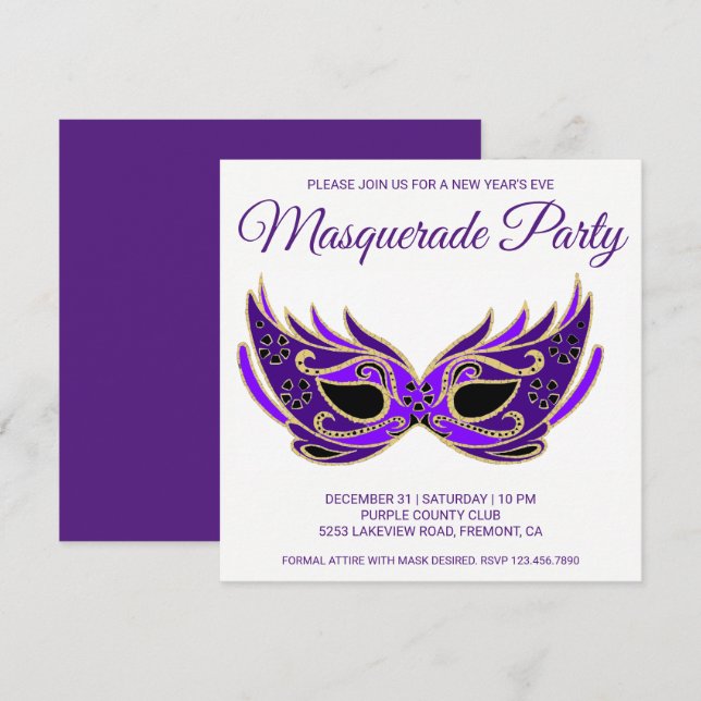 Invitation à une soirée masquée du Nouvel An Masqu (Devant / Derrière)