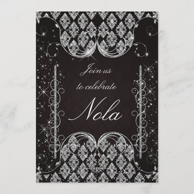 Invitation à une soirée masquée noire et argentée (Dos)