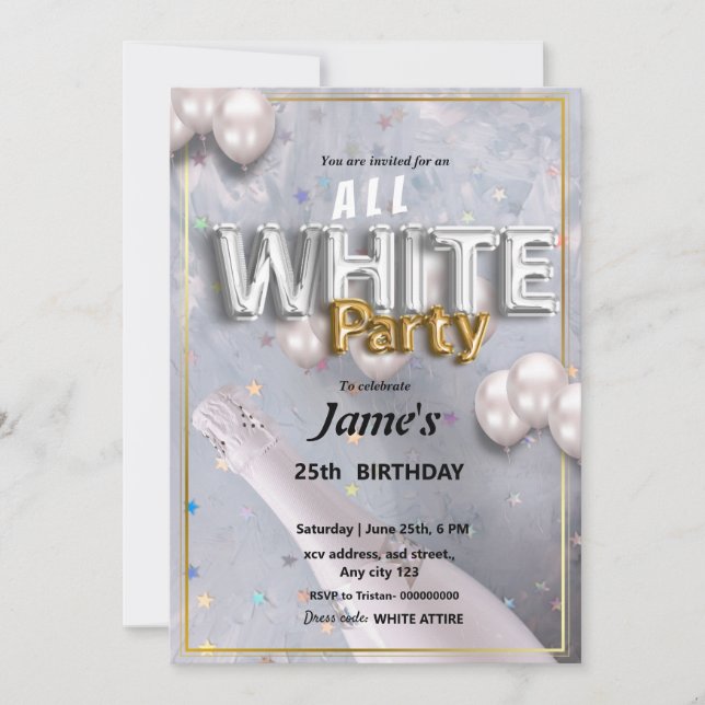Invitation à une soirée ou une fête tout en blanc (Devant)