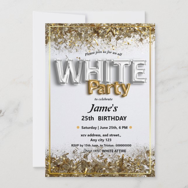 Invitation à une soirée ou une fête tout en blanc (Devant)