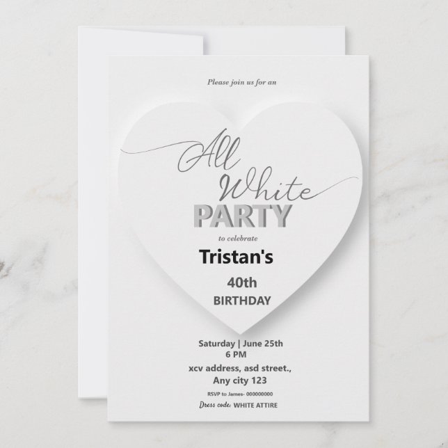 Invitation à une soirée ou une fête tout en blanc (Devant)