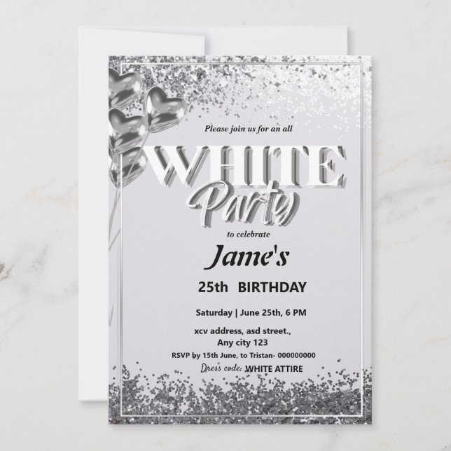 Invitation à une soirée ou une fête tout en blanc (Devant)