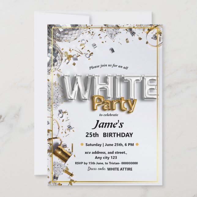 Invitation à une soirée ou une fête tout en blanc (Devant)