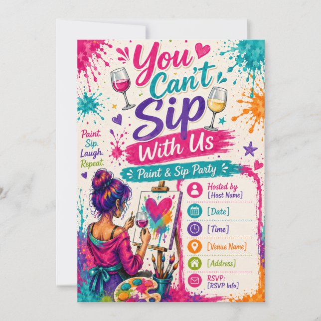 Invitation à une soirée Paint & Sip 'On ne peut pa (Devant)